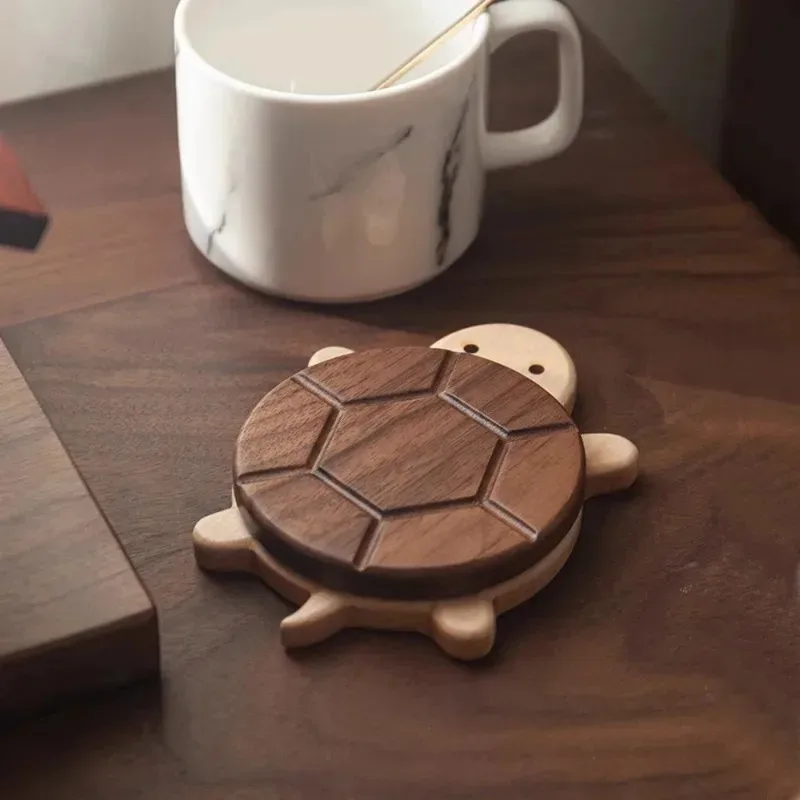 Estera aislante de tortuga de madera maciza de nogal negro, forma creativa y bonita, tetera, posavasos para té, vajilla, adornos de mesa antiescaldaduras