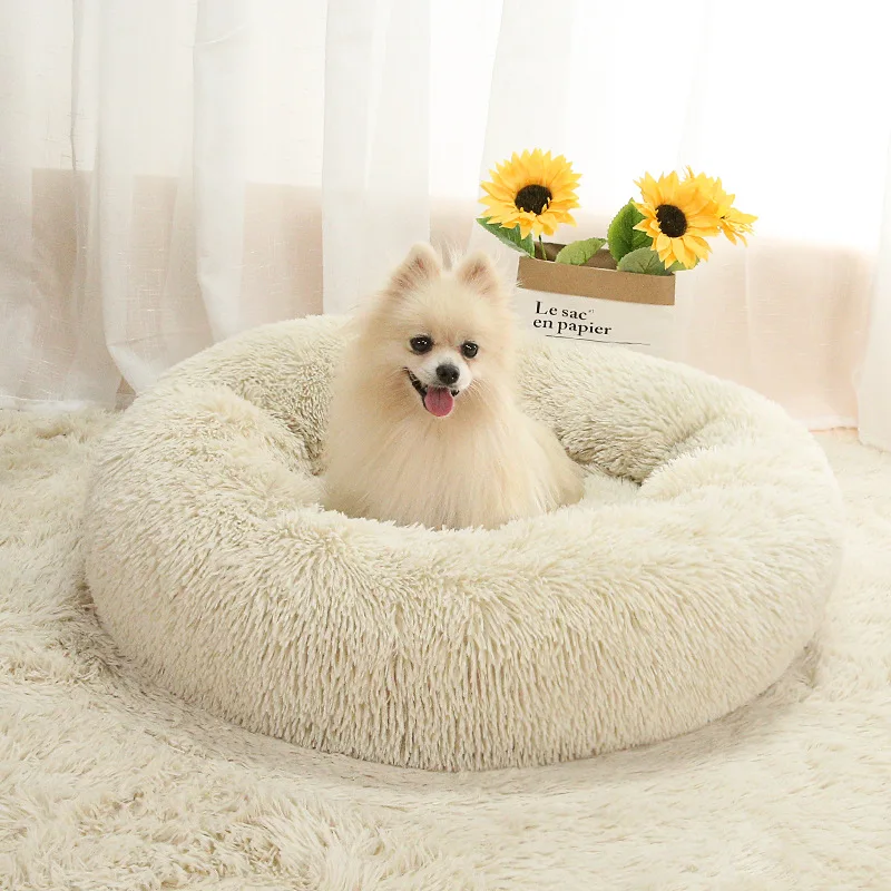 Cama redonda felpa larga para gatos y perros - desmontable y lavable - imagen 2