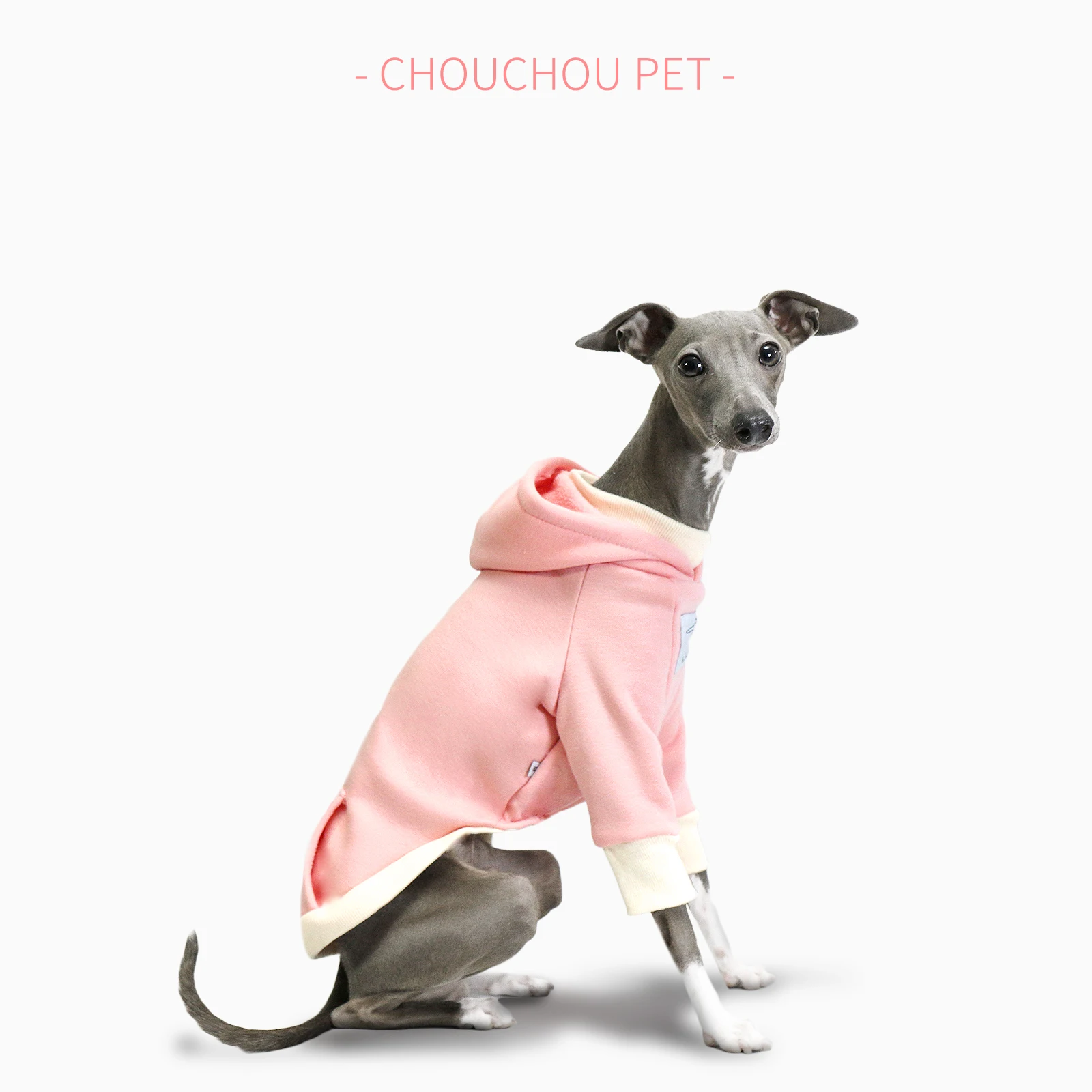Rosa italiano galgo primavera nueva sudadera marrón con capucha más terciopelo cálido ropa deportiva para mascotas ropa para perros Whippet