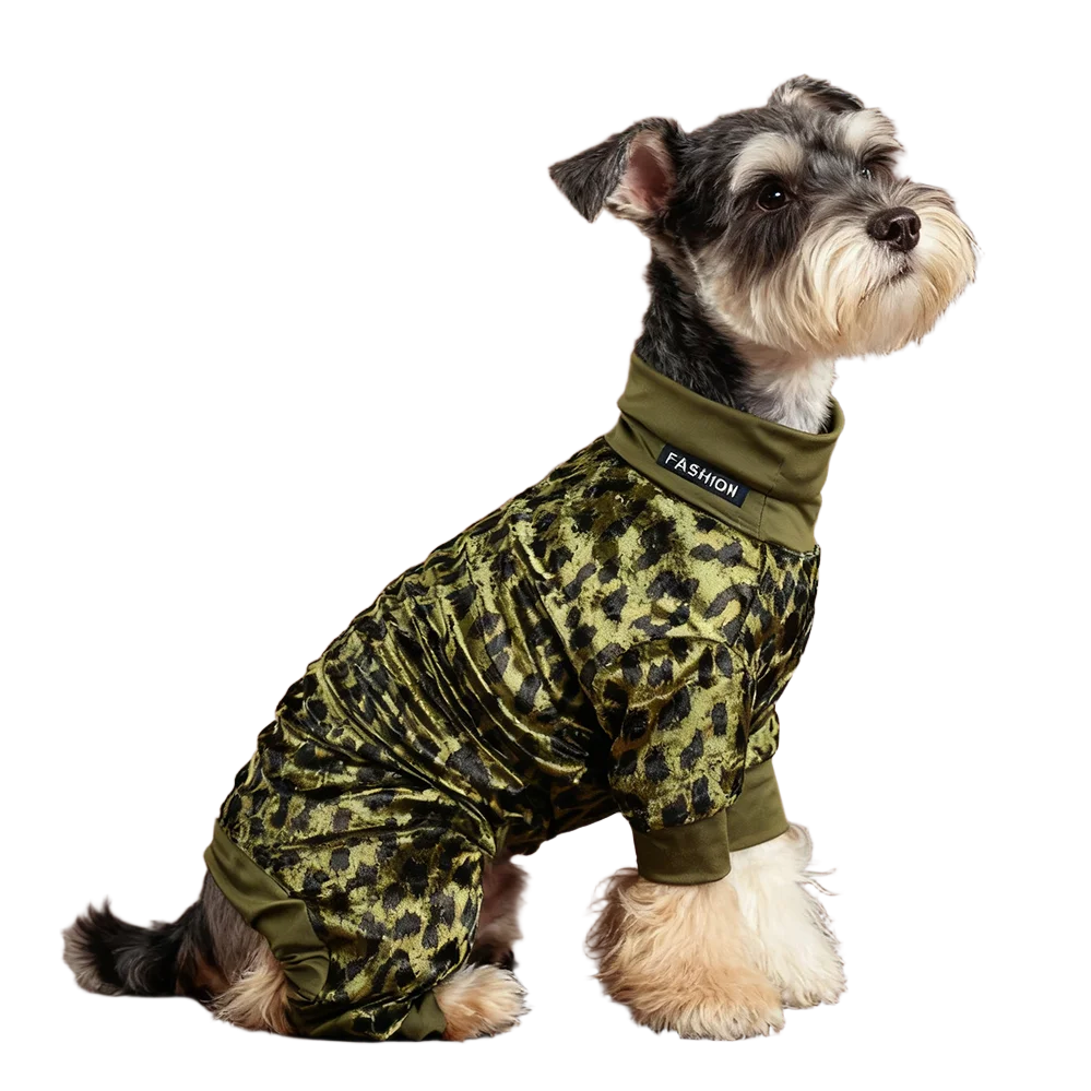 Pijamas para Perros Pequeños, Mono para Perros Esticáveis, Suaves y Transpirables, Cómoda Disfraz de Cachorro con Estampado de Leopardo de Terciopelo para Todas las Estaciones - imagen 4