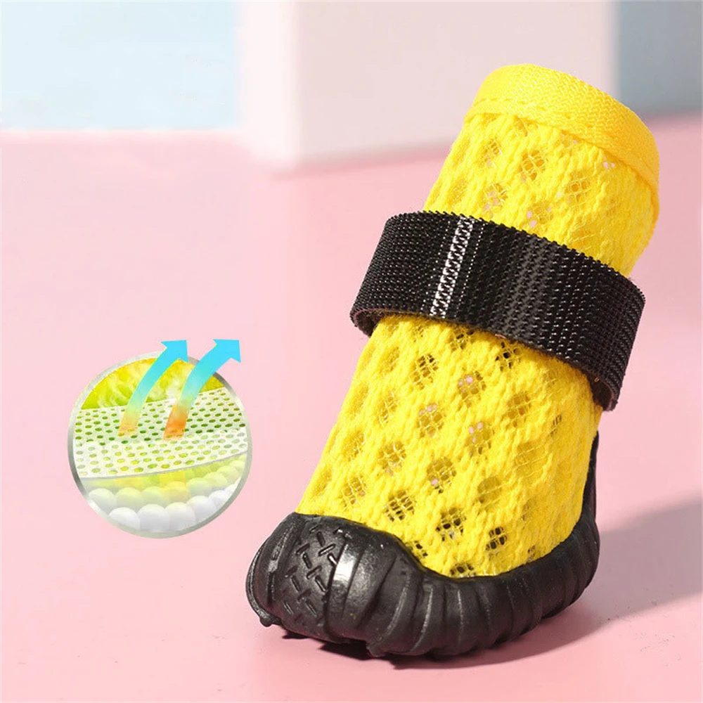 Zapatos de malla transpirables para perros y gatos, botas antideslizantes de red suave para caminar al aire libre, verano, 4 unidades por juego - imagen 2