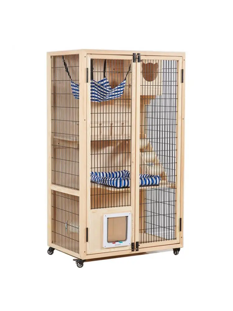 Villa de lujo de madera maciza para gatos, casa para gatos interior de doble capa, jaula de espacio grande con cómoda zona de estar para gatos - imagen 3