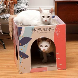 Rascador de cartón corrugado para gatos con casa doble