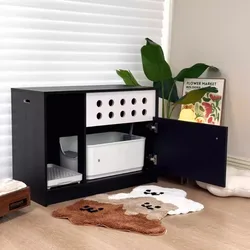 Gabinete de inodoro para gatos, cerrado, a prueba de fugas de arena, viento nórdico, madera maciza negra, diseño de lujo, caja de arena para gatos, gabinete para limpieza de mascotas