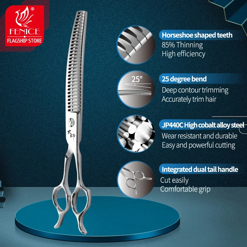 Fenice 7/7,5 pulgadas JP 440C tijeras profesionales de peluquería para perros de alta calidad tijeras curvas para recortar perros tijeras de belleza para mascotas - imagen 2