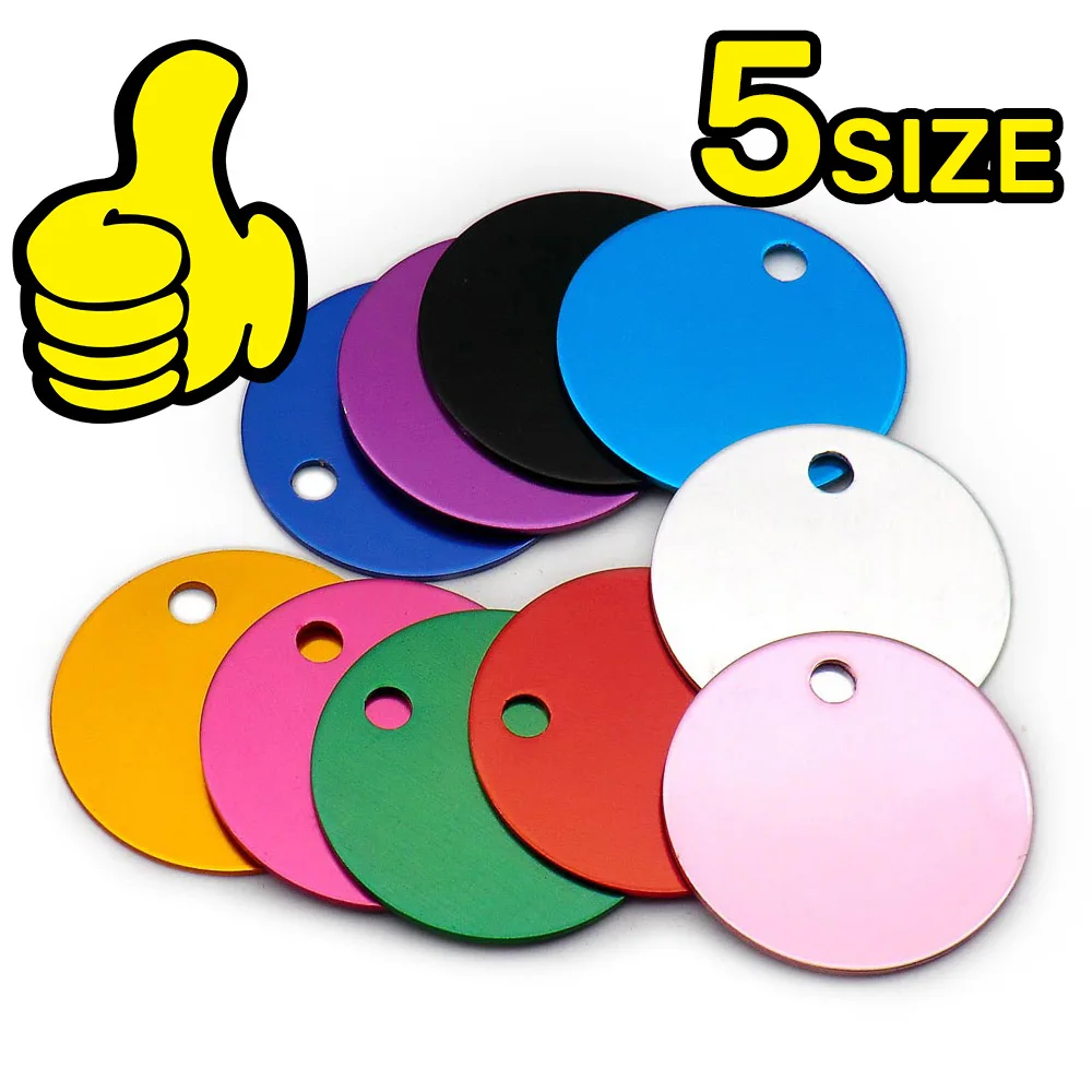 Collar de identificación de perro antipérdida con grabado personalizado, etiqueta de aluminio redonda en blanco, Nombre de mascota personalizado, 100 piezas, venta al por mayor