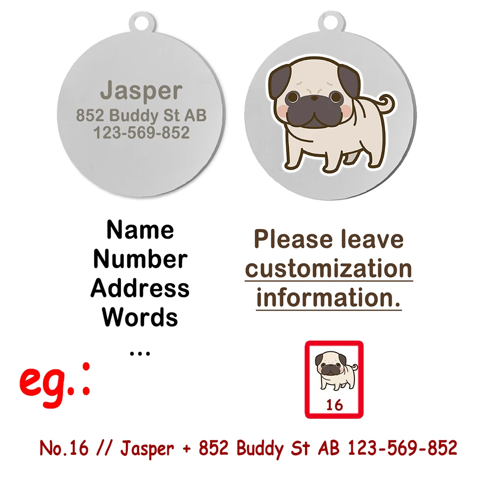 Etiqueta de nombre de perro personalizada Impresión de inyección de tinta UV personalizada Placa de identificación personalizada Dirección Teléfono Bulldog Francés Teddy - imagen 2