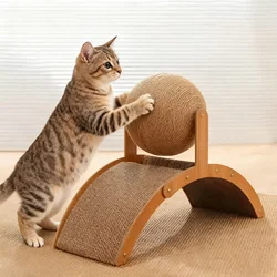 Bola rascadora para gatos 2 en 1, rascador de madera para gatos, tablero rascador de Sisal, juguete de pata de molienda resistente al desgaste, raspador de madera maciza para gatos