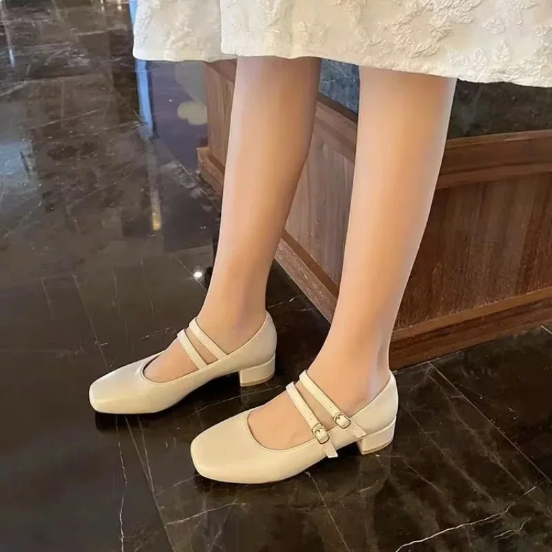 Spring Autumn Women DoubleBuckle Mary Janes Shoes Patent LeatherDress Square Head Square Heel Solid ColorWomen's Shoes - imagen 2