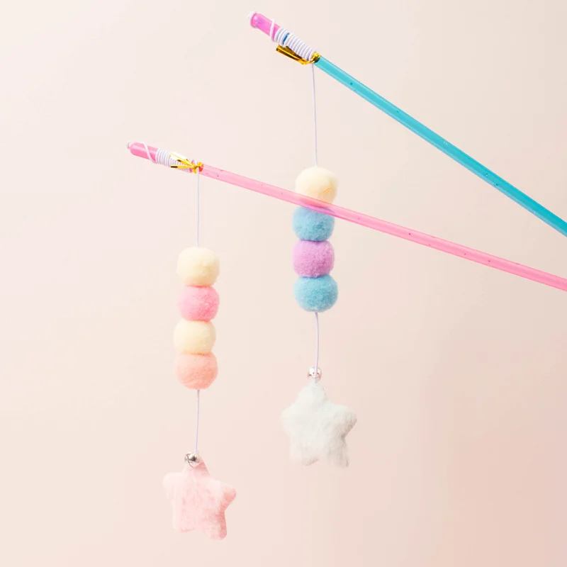 Palo de juguete interactivo para gatos, varita Teaser para gatitos, cuerda elástica, Bola de felpa, colgante de estrella, resistente a las mordeduras, agarre cómodo, alivio Bo - imagen 5