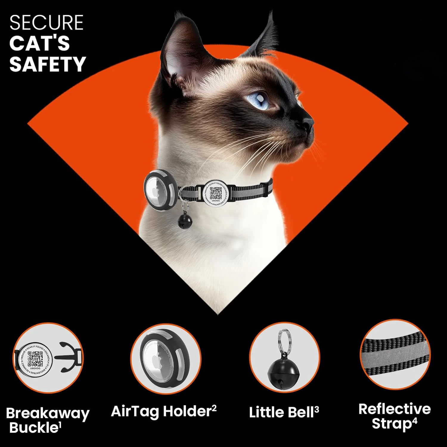 Collar reflectante para gatos Airtag, transpirable ligero con estuche Airtag para rastreador GPS y etiqueta de identificación QR, collar para perros pequeños para gatos y gatitos - imagen 2
