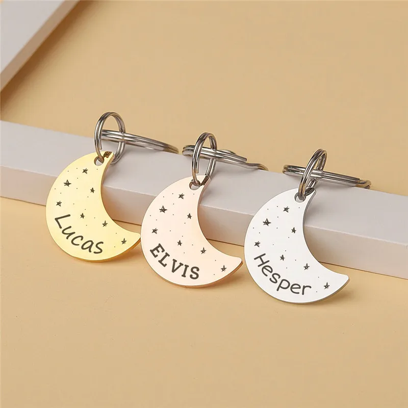 Personalized Anti-lost ID Tag Moon Shape Name Tags Plates Free Engraving Cats Kitten Nameplate Pendant DIY Accessories for Pets - imagen 2