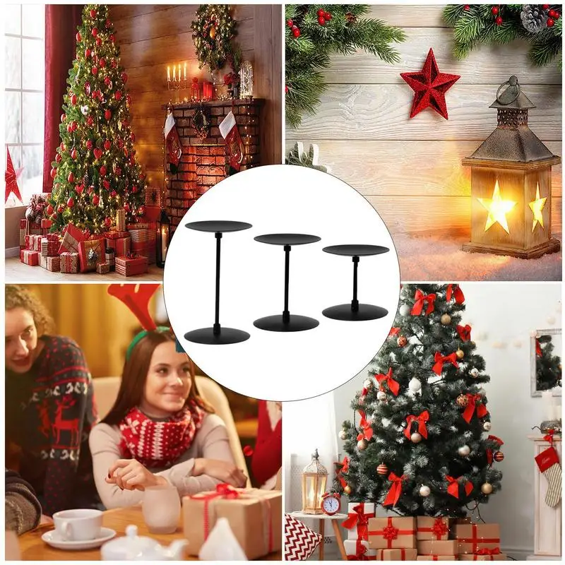 Candelabro de hierro negro de 3 piezas, soporte decorativo para el hogar, pilar de hierro, Pedestal, regalo artístico, boda y cumpleaños - imagen 5