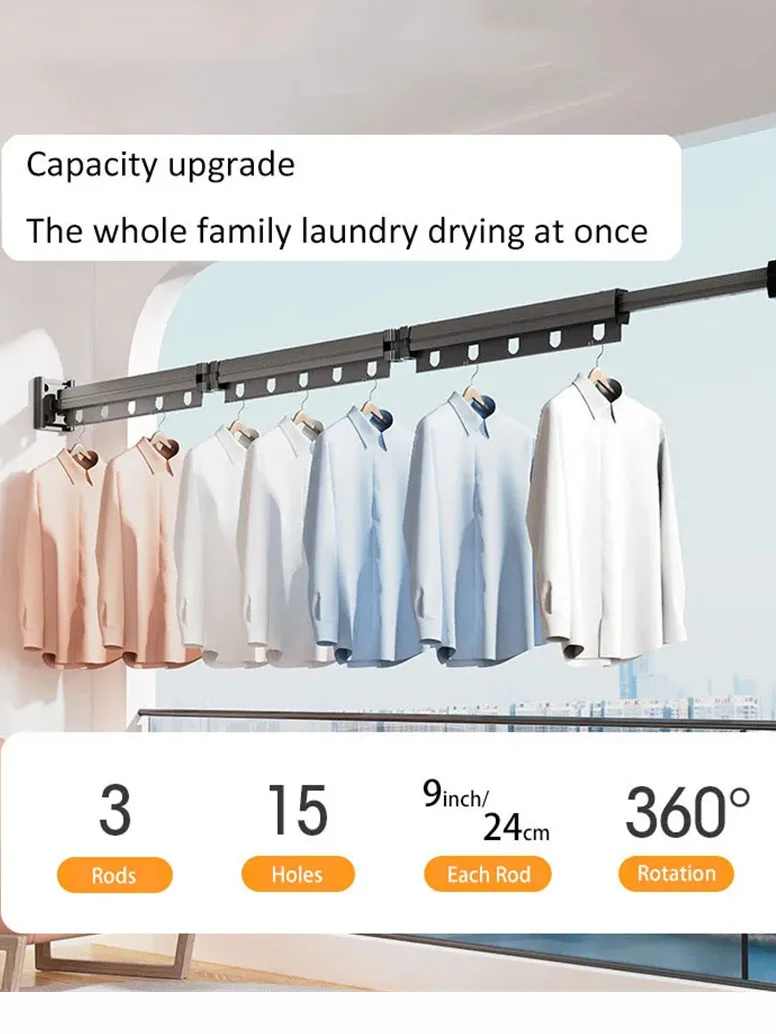 Tendedero plegable de aleación de aluminio, secador de ropa ahorrador de espacio, tendedero plegable montado en la pared, sin colgador de ropa para balcón - imagen 5