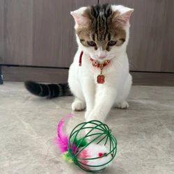 Juguete para gato con forma de jaula y ratón con cola de plumas, juguete interactivo colorido para perseguir, juguete con bola rodante, 1 pieza de accesorios para gatos de Color aleatorio