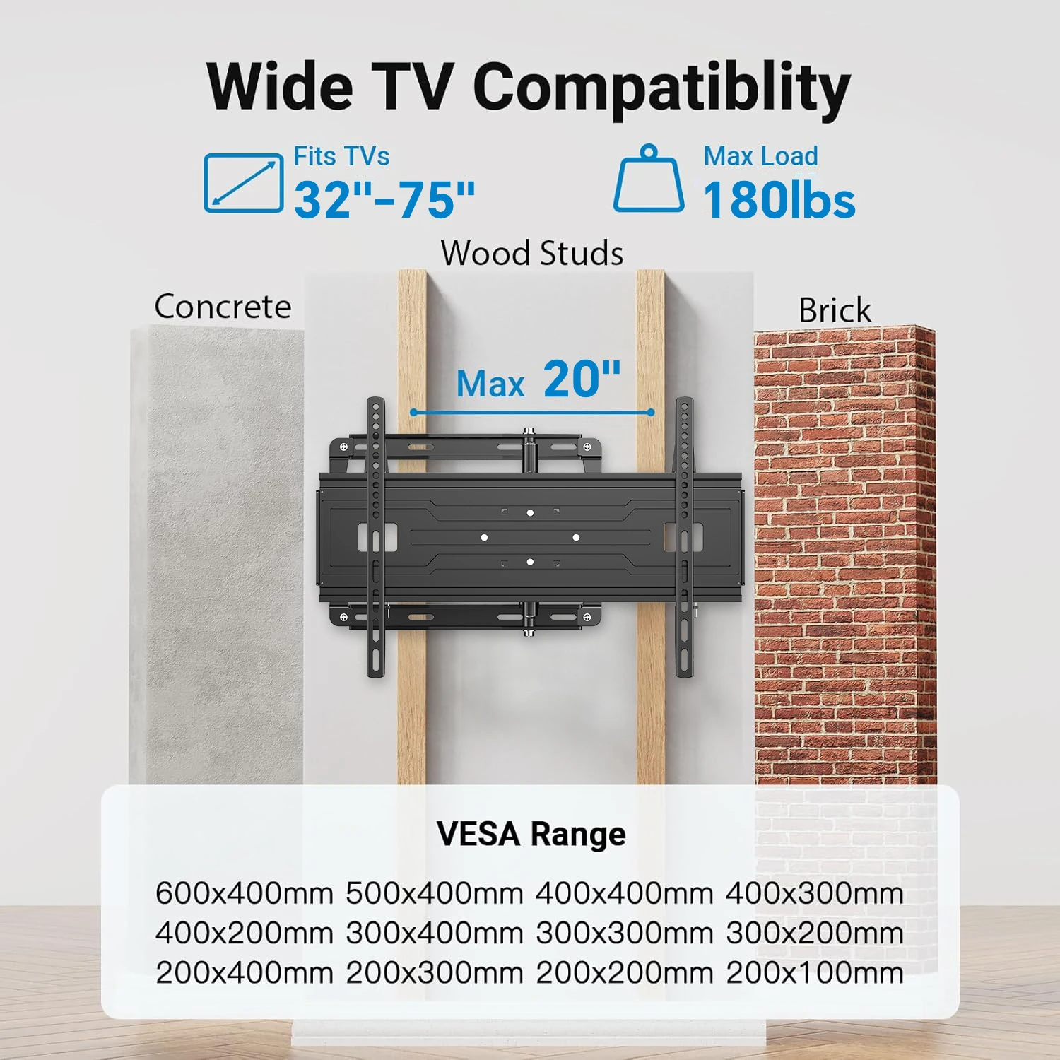 Soporte de pared para TV Full Motion para televisores de 32-75 pulgadas, soporte de montaje para TV articulado de esquina con extensión de brazo largo de 33 pulgadas, giratorio, inclinable - imagen 2