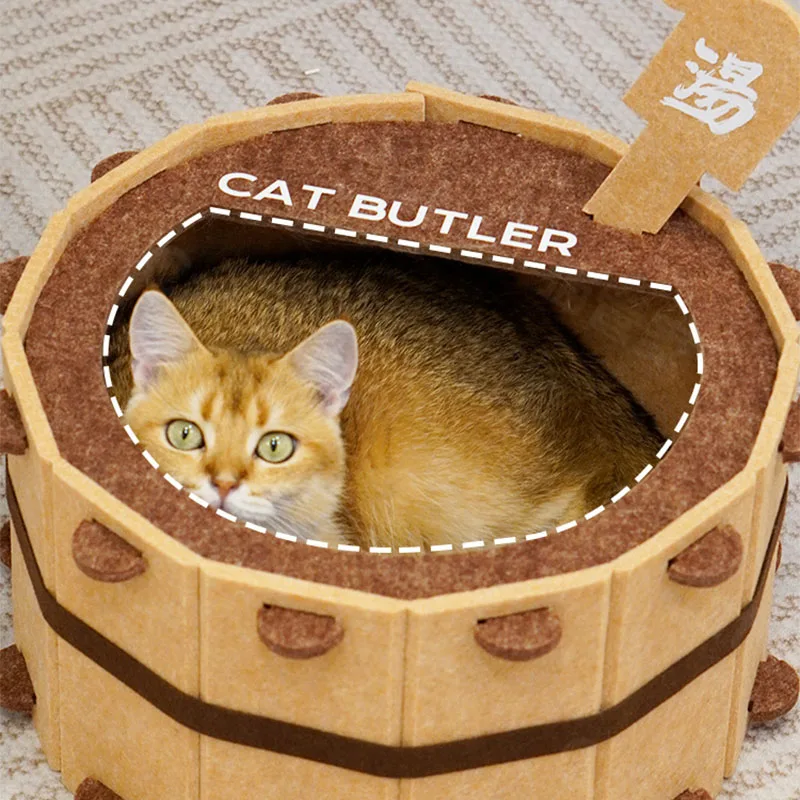 Diversión de invierno, bañera para las cuatro estaciones, casa para gatos, cama para gatos semicerrada de fieltro, diseño resistente, casa para castillo de gato, molido/dormir de patas - imagen 4