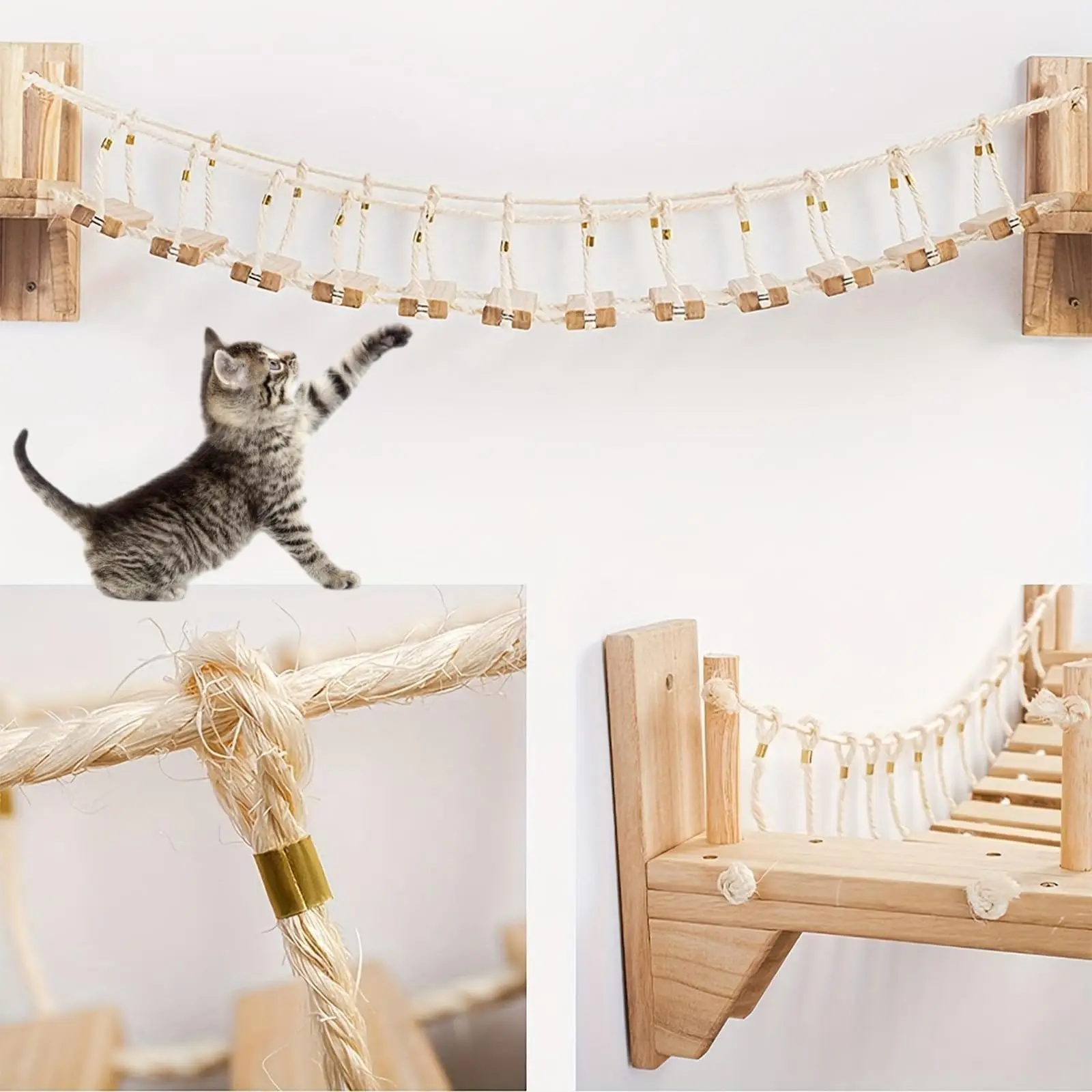 Escalera de puente para gatos de 100cm de largo para gatos de interior, escalones de escalada montados en la pared, estante, muebles de madera para accesorios para gatos - imagen 3