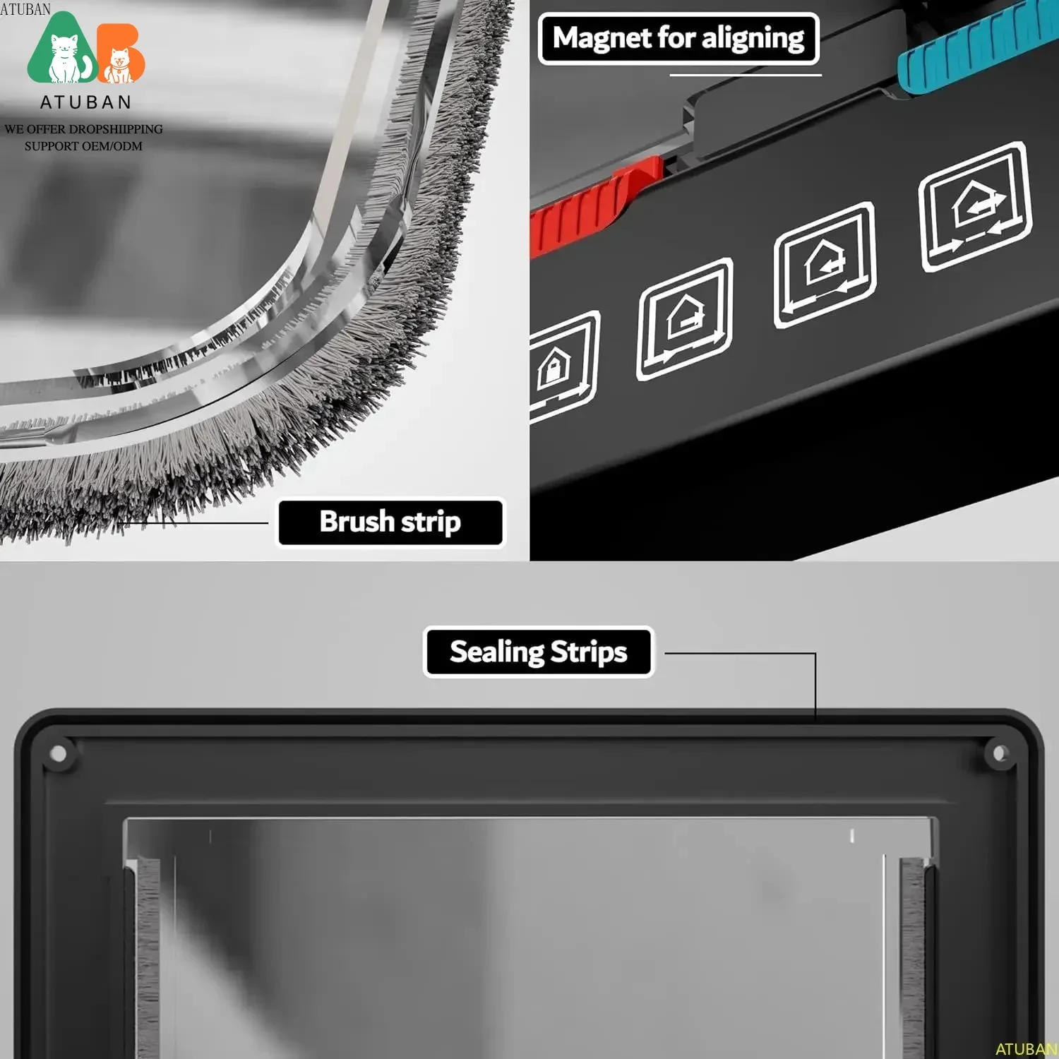 ATUBAN Puerta interior grande para gatos Puerta para mascotas para puerta exterior para gatos Bloqueo de 4 modos Adecuado para ventanas y paredes, Fuerte y duradero - imagen 4