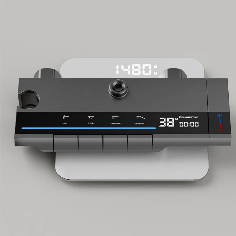 Juego de ducha con pantalla Digital, botón de Piano con luz ambiental, grifos de baño, cabezal de ducha, juego de ducha de aluminio espacial - imagen 3
