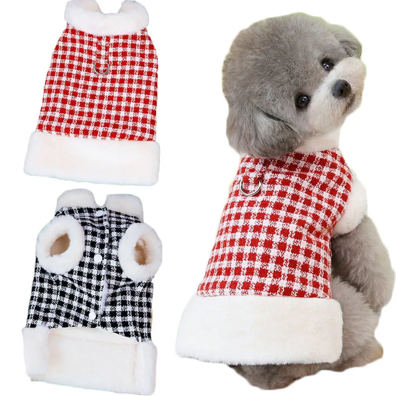 Chaqueta con cuello de piel de lujo para invierno, ropa de manga corta roja y negra para perros pequeños, disfraces con anillo en D para perros salchicha y Yorks, abrigos para mascotas, chaquetas