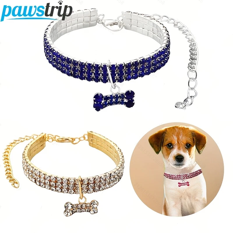 Collar de gato de lujo con forma de hueso, Collar para mascotas para gatos, perros pequeños, Collar de cristal ajustable para gatos, Collar para cachorros, suministros para mascotas