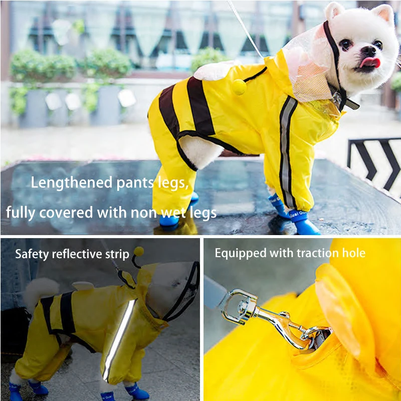 Chubasqueros con forma de abeja para perros, Poncho reflectante para mascotas, adecuado para mascotas, chaqueta impermeable, ropa para cachorros de moda - imagen 3