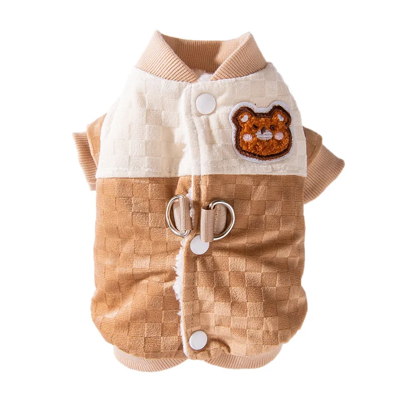 Ropa para perros de otoño e invierno, empalme de tablero de ajedrez, puede tirar de dos pies, chaqueta, suministros de ropa para mascotas de tamaño pequeño y mediano - imagen 5