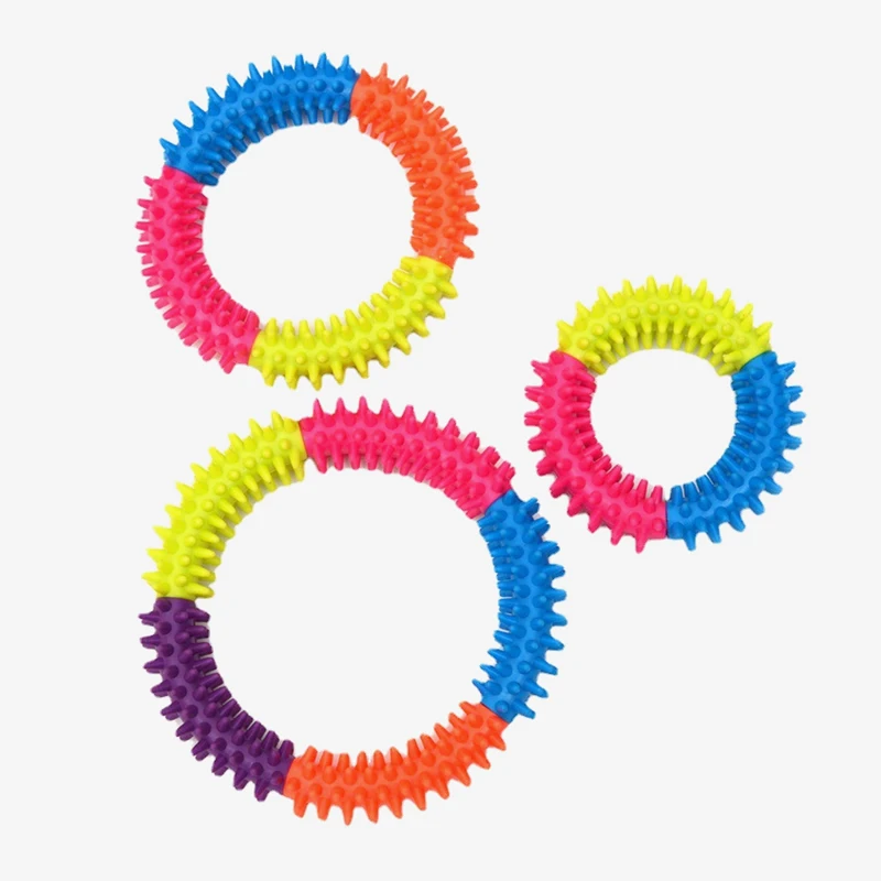 CAWAYI KENNEL TPR anillo de espina de goma juguete Color arcoíris juguetes para masticar para perros pequeños y grandes cachorro de compañía molienda de dientes suministros de juguete D9230 - imagen 3