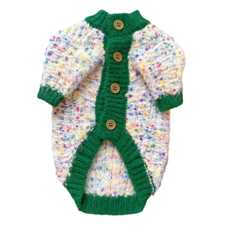 Suéter de otoño e invierno para mascotas, cárdigan de lunares coloridos de Color contrastante, ropa Schnauzer Yorkshire, ropa para cachorros - imagen 5