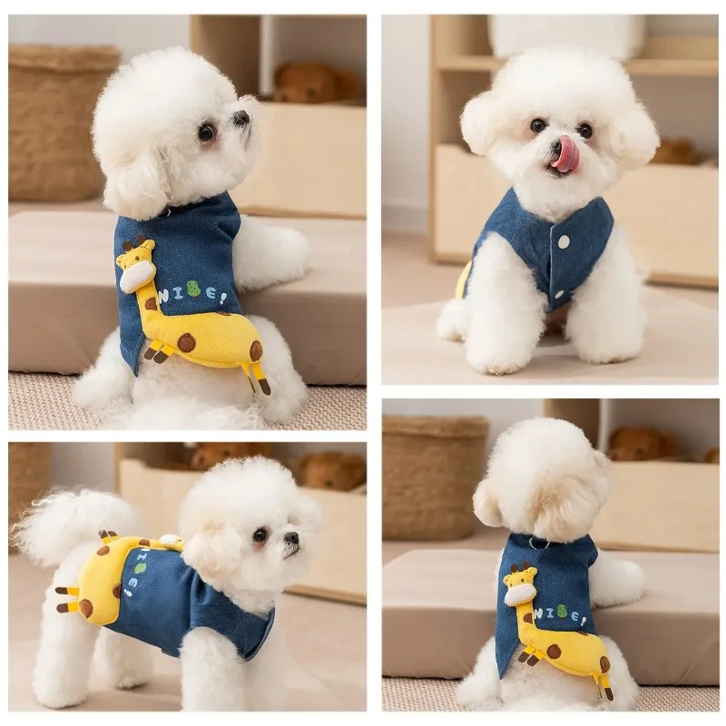 Chaleco de invierno con bonito ciervo para mascotas, ropa para perros de dibujos animados, camisa cálida con frente abierto para invierno, chaqueta sin mangas para perros pequeños y medianos - imagen 4