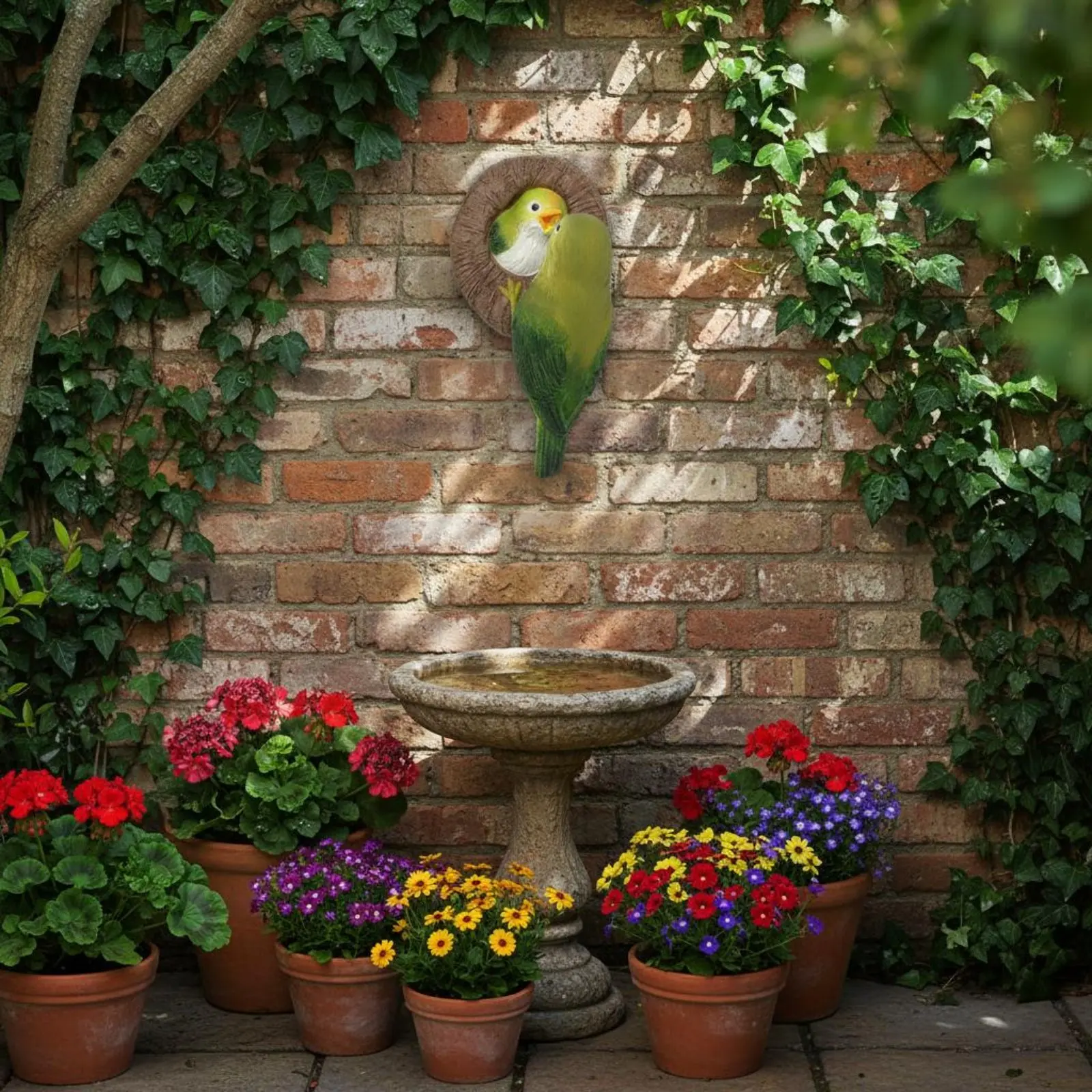 Escultura decorativa resina pájaro alimentando cría para jardín - imagen 3