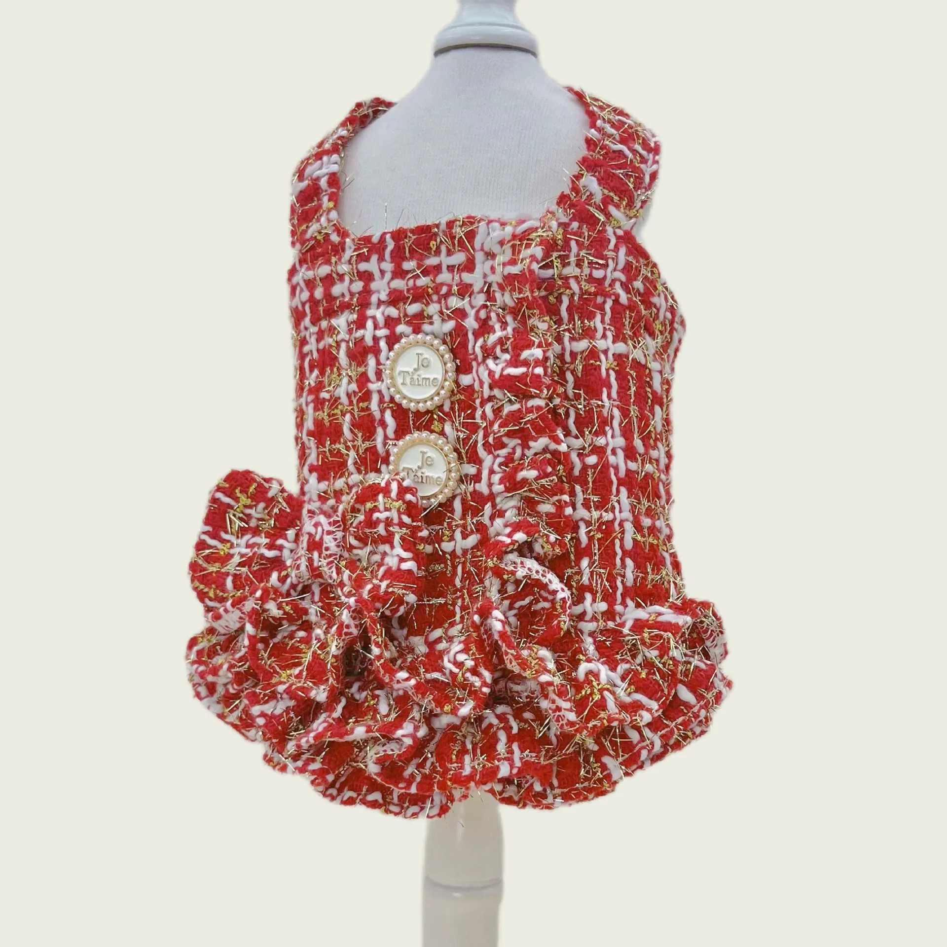 Falda esponjosa de piel navideña para mascotas, falda de princesa con lazo rojo, abrigo de invierno, vestidos para perros pequeños, ropa para cachorros, otoño e invierno - imagen 2