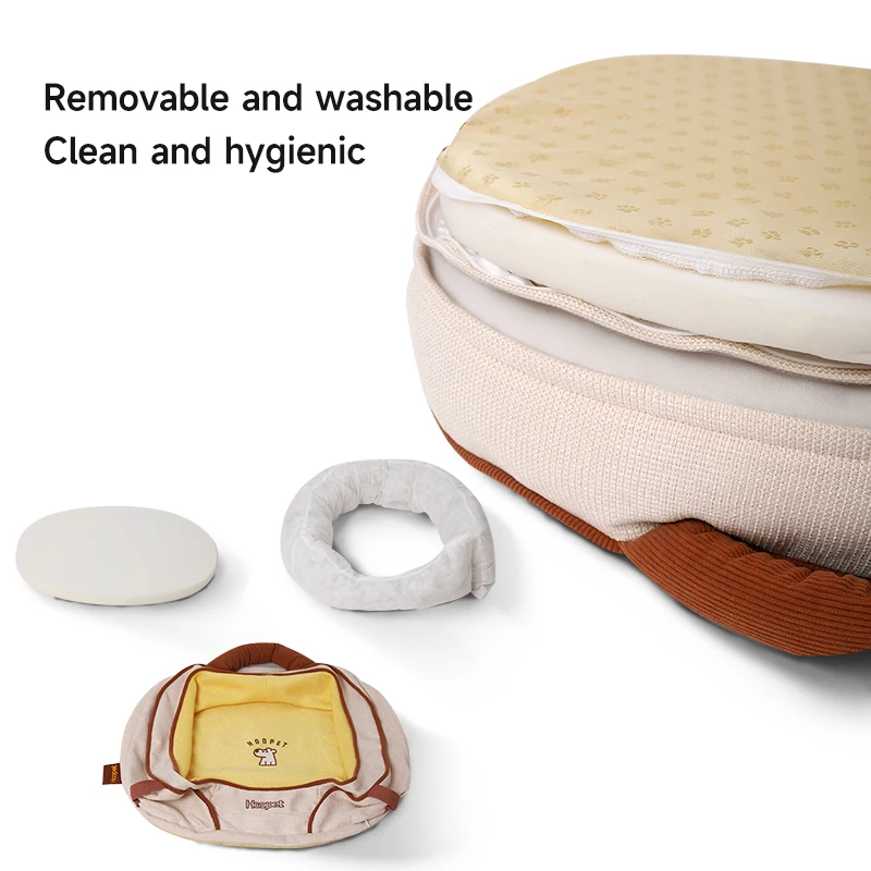 HOOPET Cama redonda para mascotas para perros pequeños y gatos, funda lavable extraíble, cama ortopédica de felpa para cachorros con soporte para el cuello, transpirable - imagen 5