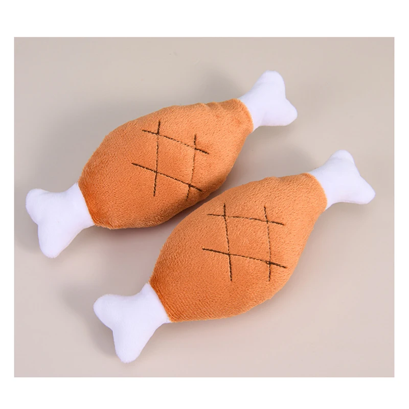 Juguete de peluche de pierna de pollo de doble hueso, mordida suave y duradera, suministros de entrenamiento interactivo para mascotas, juguetes para morder perros y gatos - imagen 4