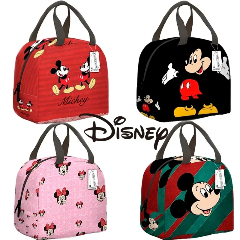 Disney-fiambrera de Mickey Mouse para niños, bolsa de gran capacidad con aislamiento térmico, impermeable, con dibujos animados de Minnie Stitch, caja de almacenamiento de alimentos