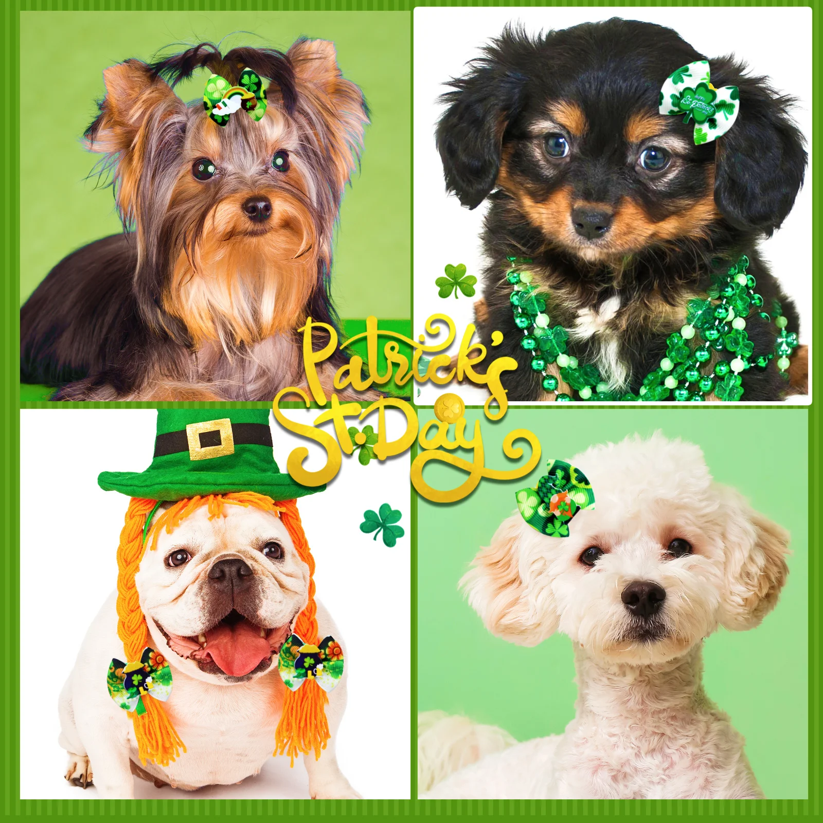 Lazos para perro con flores verdes – Accesorio pelo cómodo - imagen 3