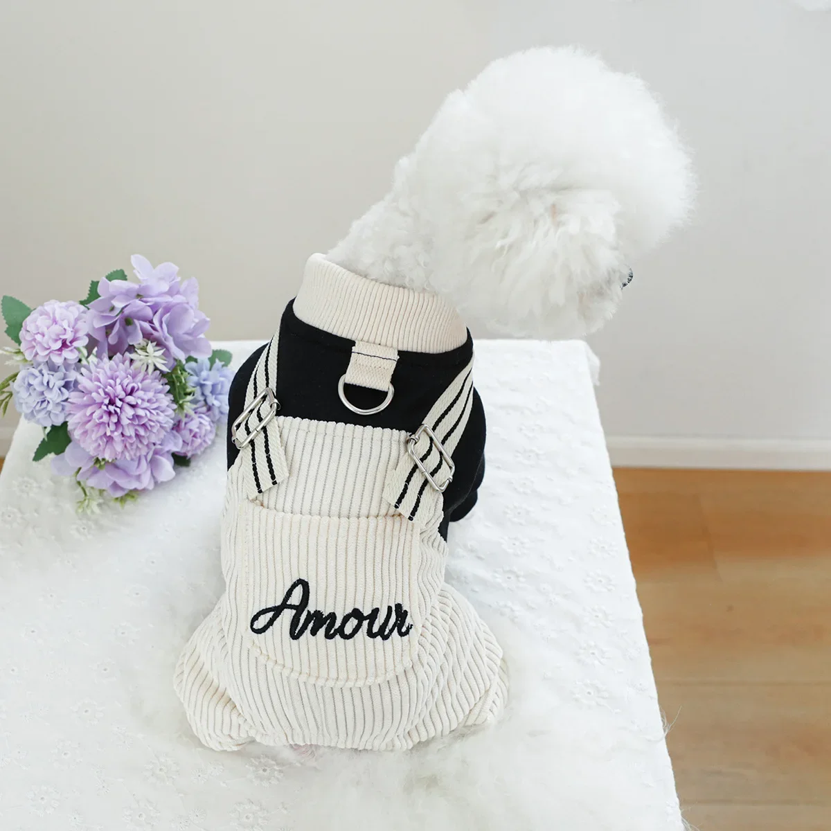 Monos bordados de pana para mascotas, mono de otoño e invierno para perros y gatos, monos con patas, ropa para perros pequeños - imagen 2