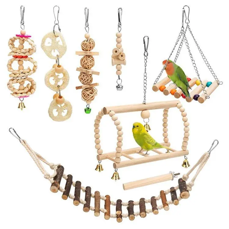 Juguete para roer loros, juguetes para pájaros, columpio de madera, escalera suave, escalera en espiral con cuentas de madera, productos para mascotas - imagen 3