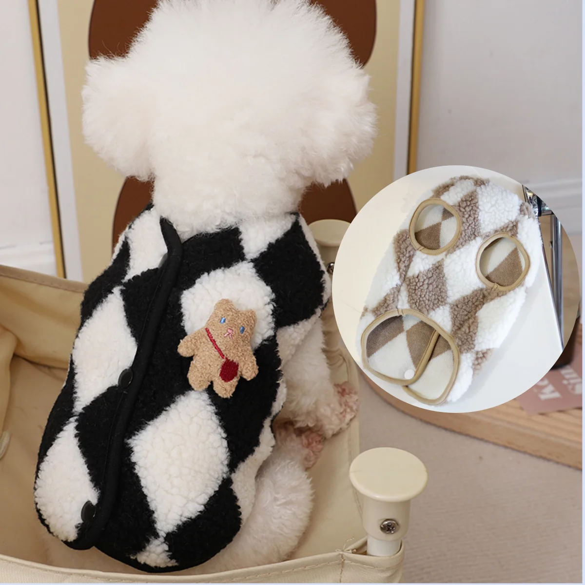 Chaleco de invierno de lana a cuadros para perros y gatos, abrigo cálido de algodón para mascotas, chaqueta para cachorros, Chihuahua, Yorkshire y suéter para gatos Sphynx - imagen 3