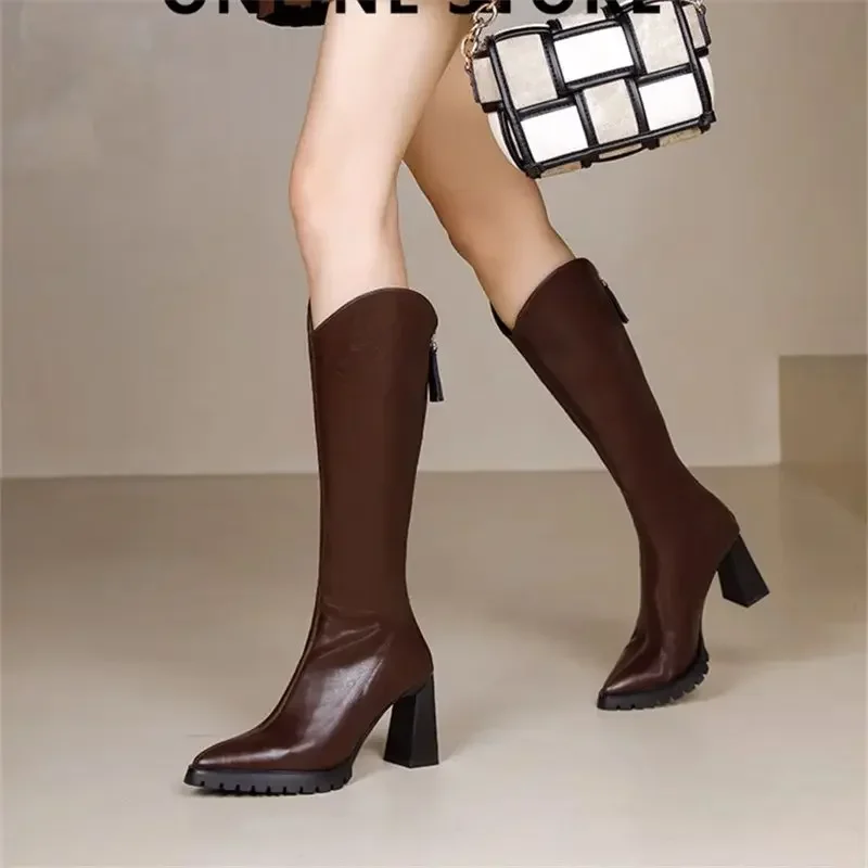 Botas Largas para mujer, zapatos de punta estrecha hasta la rodilla, zapatos de mujer elegantes de calidad Gyaru, tendencia de primavera y otoño, botas impermeables nuevas - imagen 4