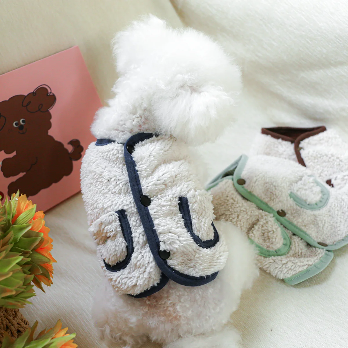 Chaleco de lana de cordero para mascotas, chaqueta envuelta de Color contrastante, ropa para perros y gatos, chaleco de terciopelo cálido, ropa para cachorros, ropa para mascotas - imagen 2