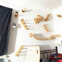 Estante de escalada para gatos en pared con pedales de madera y sisal