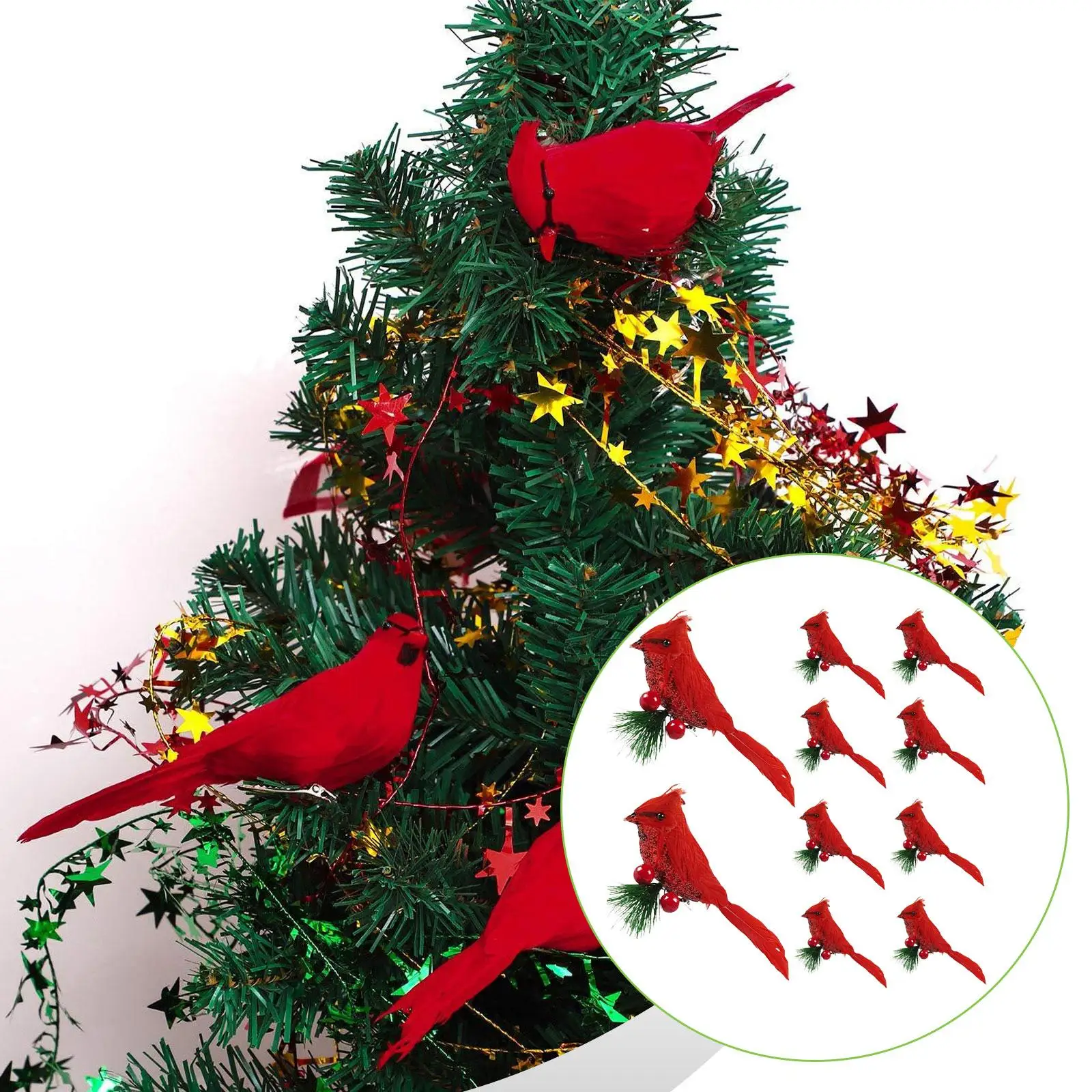 10 piezas de pájaros artificiales rojos de Navidad, decoraciones de pájaros falsos, adornos de árbol de Navidad para maceteros, Patio interior y hogar - imagen 2