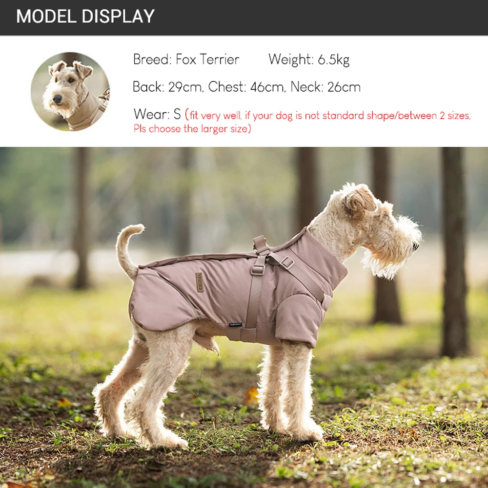 Chaqueta de invierno para perros con arnés, ropa gruesa impermeable y cálida para exteriores para perros pequeños, abrigo acolchado suave para perros, abrigo para mascotas de nieve - imagen 4