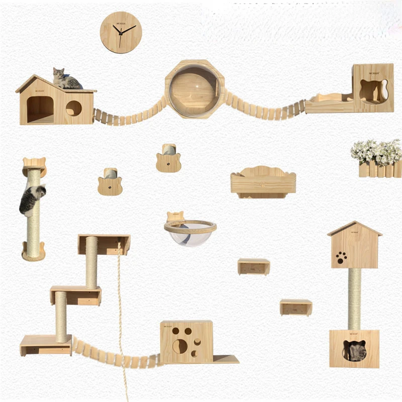 Pared de escalada para gatos, bricolaje, pasillo aéreo para gatos, cápsula espacial de pared grande de lujo, tablón de madera para gatos, gimnasio para mascotas, artículos de interior, regalo - imagen 4