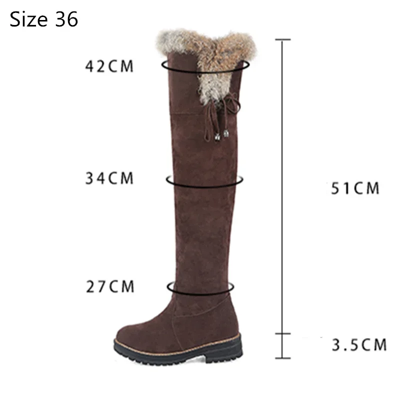 Botas de nieve cálidas para mujer, zapatos de invierno de piel cálida de felpa por encima de la rodilla, botas informales de tacón bajo de goma, zapatos largos para mujer 2024 - imagen 4