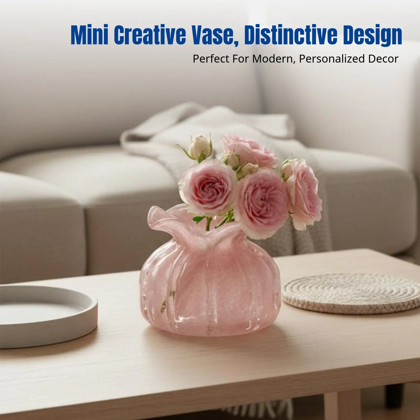 Jarrón de vidrio rosa nórdico mini escritorio – Decoración hidropónica - imagen 4