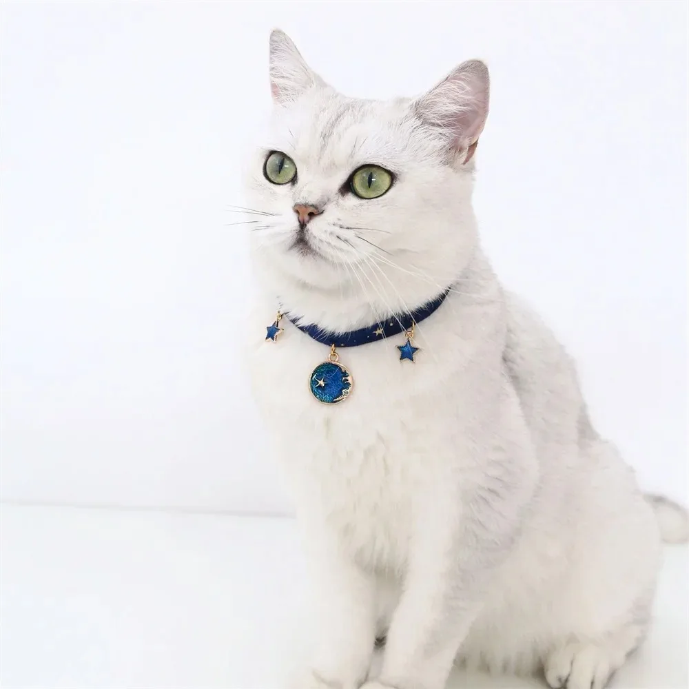 Collar Multicolor para gatos, Collar para mascotas, corbata para perros y gatitos, correa ajustable para el cuello, bonito Collar para cachorros y gatos con forma de luna y estrella, accesorios para mascotas - imagen 4
