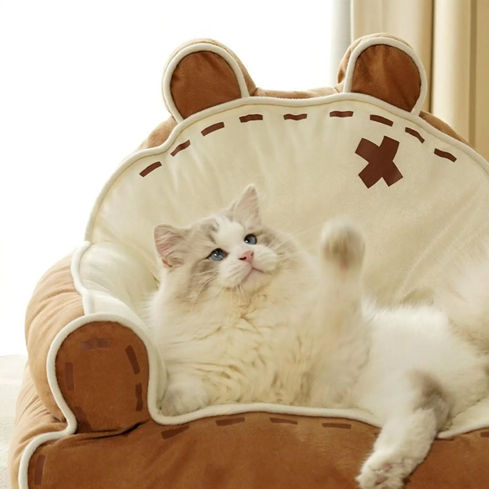 Pet Sofa Cat Couch Bed Cartoon Little Bear Shape Kitty Cozy Cave Sofa Nest for Puppy Room Small Medium Dogs Cats Home